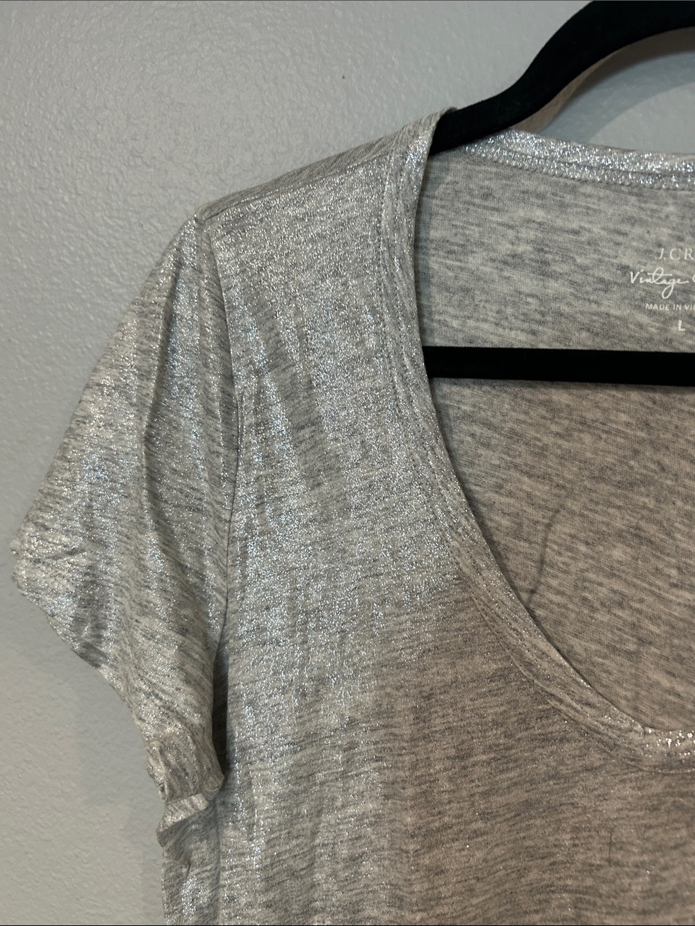J. Crew Metallic Silver V-Neck Short Sleeve Tee - Picture 3 of 4